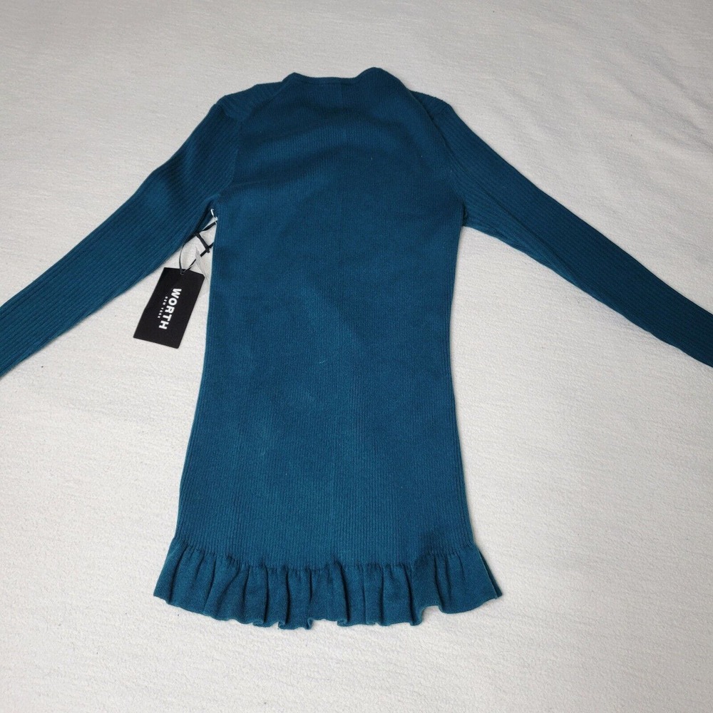 Worth New York Sweater Womens Sz P Lightweight Teal Green Silk Blend Academia - Picture 11 of 16